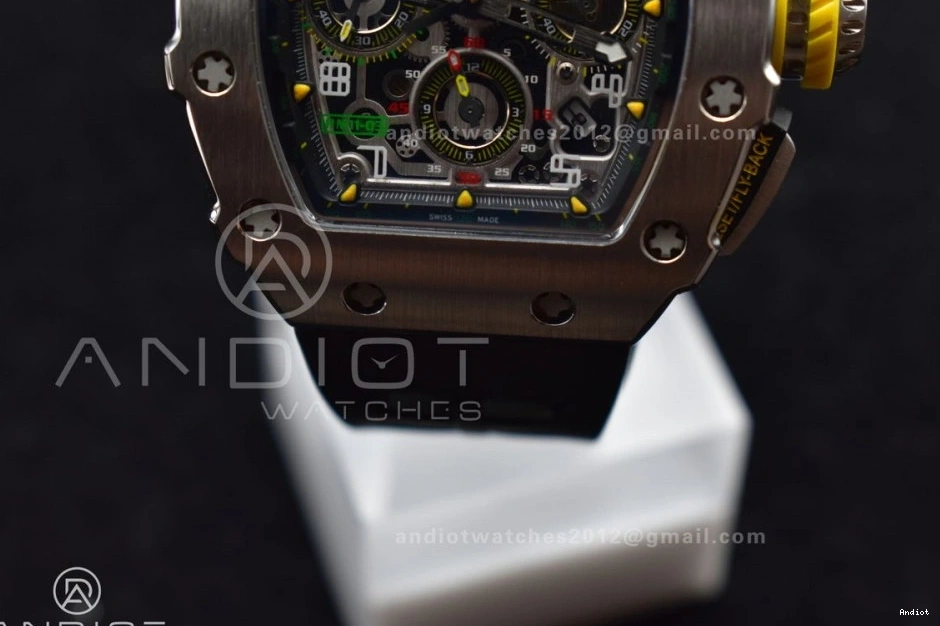 SS A7750 1:1 Crystal KVF Black Dial Black RM011 Chrono on Strap Best V3 Edition Rubber 0121